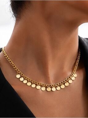 Vintage Style Golden Coin Fringe Choker Necklace